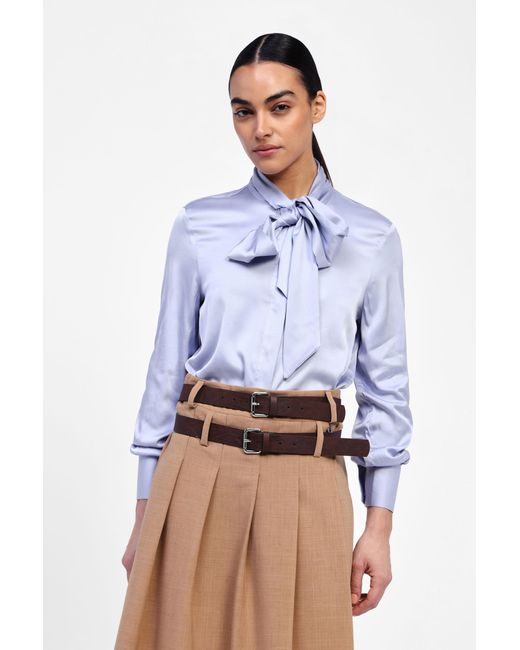 Camicia Fluida Con Maniche Lunghe E Fiocco di Dixie in Blue