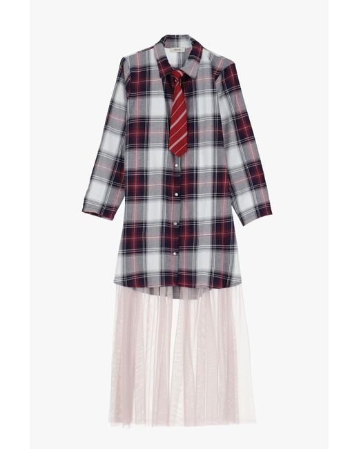 Robe Chemise À Carreaux Avec Jupe En Tulle Dixie en coloris White