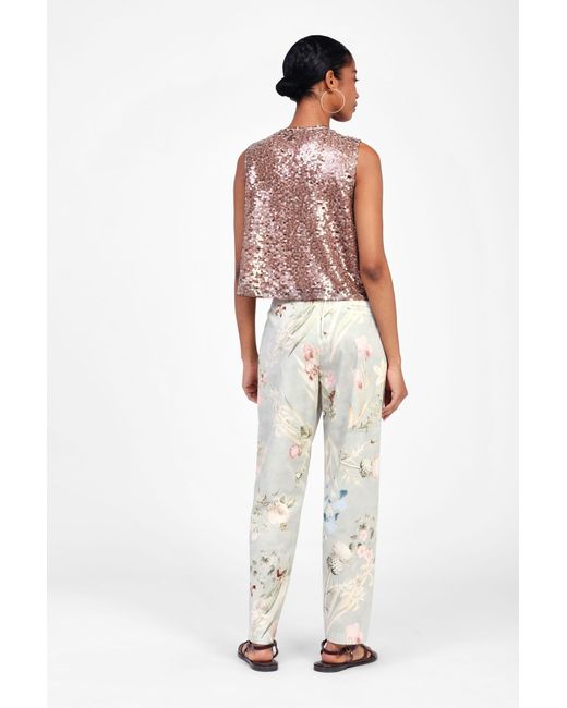 Pantalon Taille Haute Imprimé Floral Dixie en coloris White