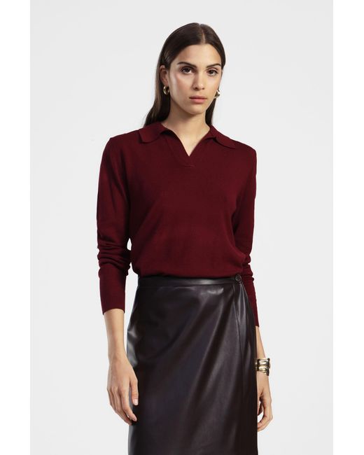 Maglione Pullover Collo Polo Maniche Lunghe di Dixie in Red