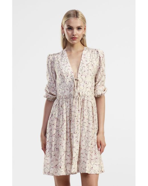 Robe Courte Imprimée Col V Dixie en coloris White
