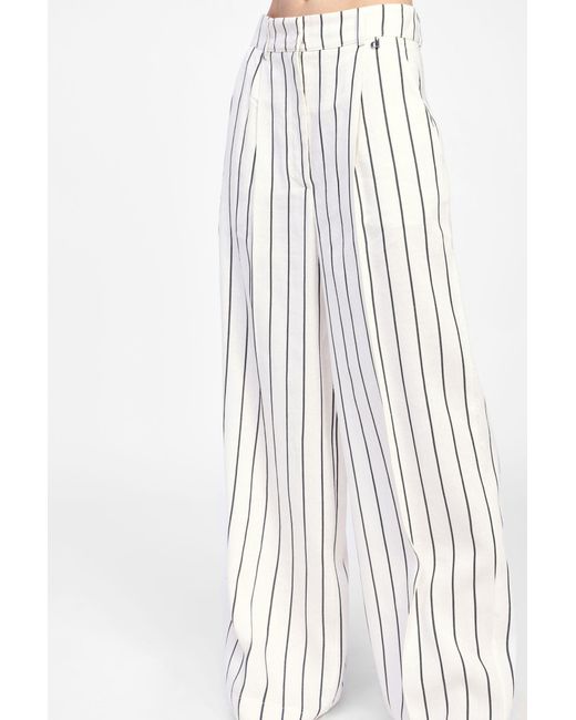 Pantaloni Ampi A Righe A Vita Alta di Dixie in White