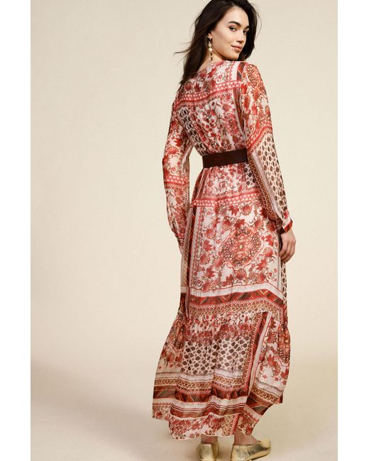Robe Longue Patchwork À Encolure En V Dixie en coloris Red