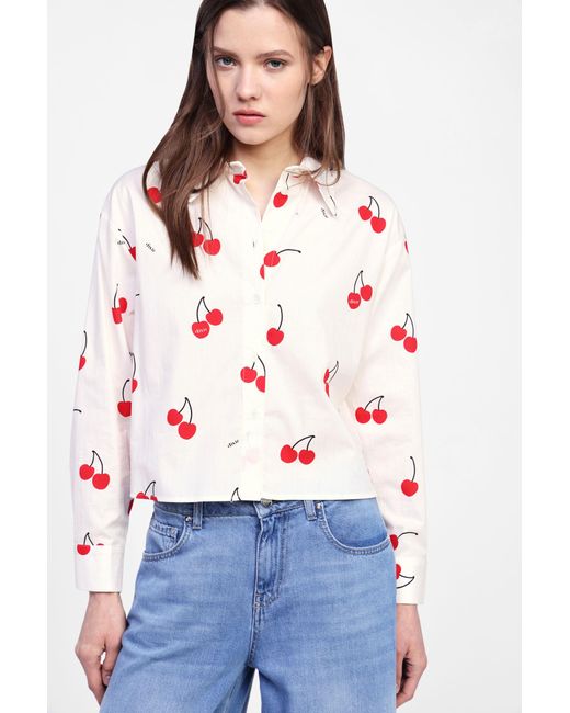 Camicia Con Stampa Ciliegie E Bottoni di Dixie in White
