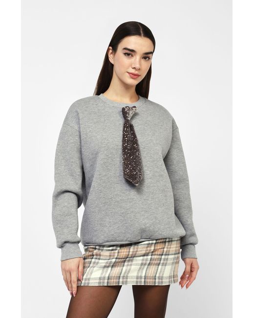 Felpa Girocollo Con Cravatta Di Paillettes di Dixie in Gray
