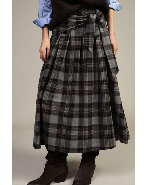 Jupe Longue Taille Haute À Carreaux Et Ceinture Nouée Dixie en coloris Black