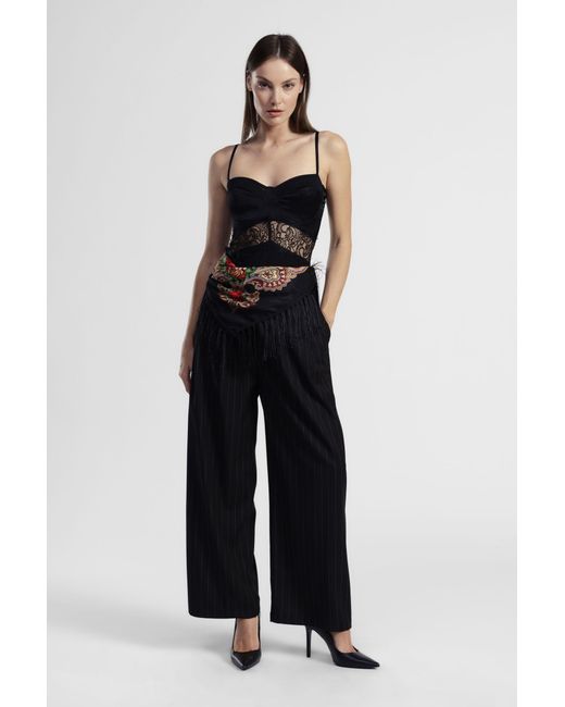 Pantaloni Palazzo A Righe Con Foulard Floreale di Dixie in Black