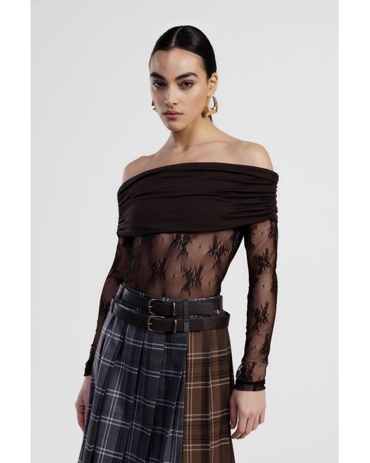 Top Transparent À Manches Longues Et Encolure Bardot Dixie en coloris Black