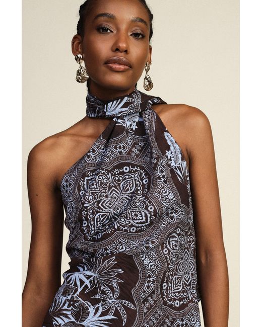 Top Asymétrique À Motif Bandana Avec Nœud Dixie en coloris Blue