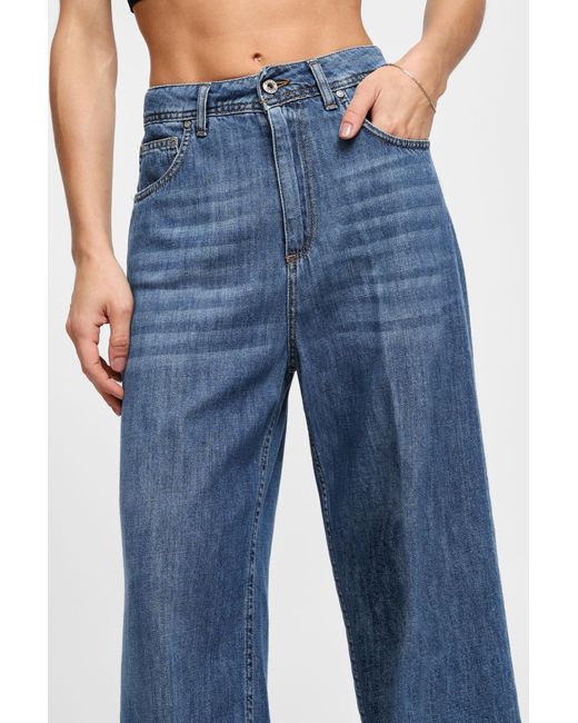 Jeans A Gamba Larga Con Vita Alta E Orlo Vivo di Dixie in Blue
