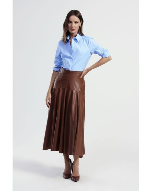 Gonna Lunga A Vita Alta Con Pannelli Cuciti di Dixie in Brown