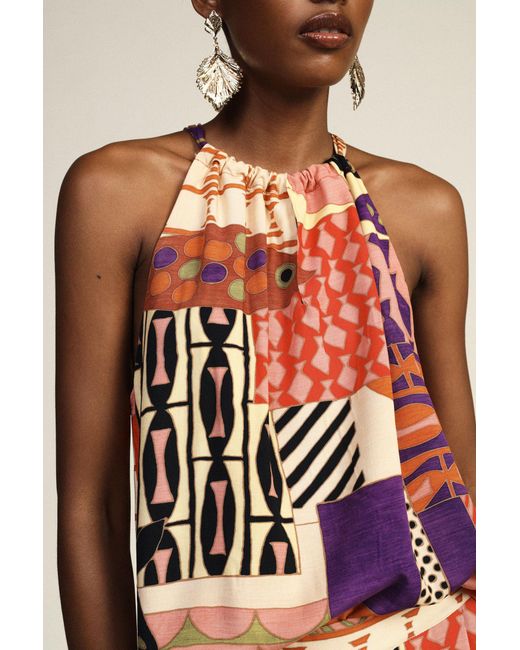 Top Imprimé Patchwork Coupe Ample Col Halter Dixie en coloris Orange