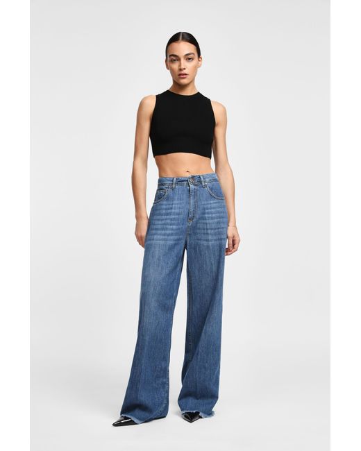 Jeans A Gamba Larga Con Vita Alta E Orlo Vivo di Dixie in Blue