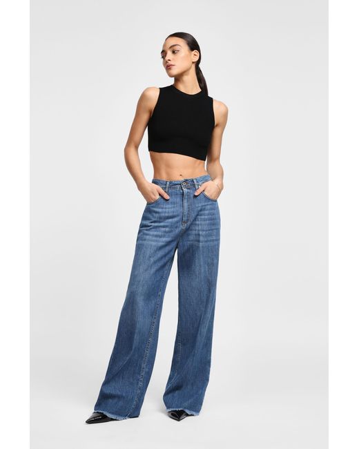 Jeans A Gamba Larga Con Vita Alta E Orlo Vivo di Dixie in Blue