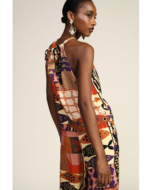 Top Imprimé Patchwork Coupe Ample Col Halter Dixie en coloris Orange