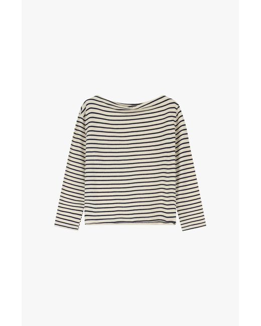 Maglia A Righe Maniche Lunghe Scollo A Barchetta di Dixie in White