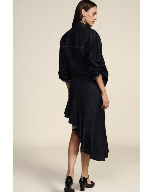 Jupe Midi Asymétrique À Volant Et Taille Haute Dixie en coloris Blue