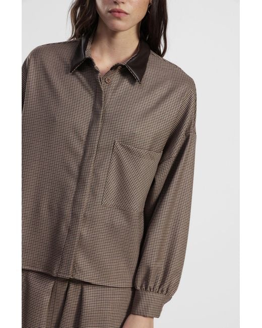 Camicia A Quadretti Con Colletto A Contrasto di Dixie in Natural