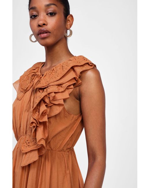 Vestito Lungo Con Dettagli A Balze di Dixie in Brown