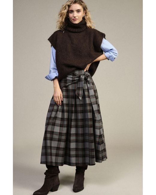 Jupe Longue Taille Haute À Carreaux Et Ceinture Nouée Dixie en coloris Black