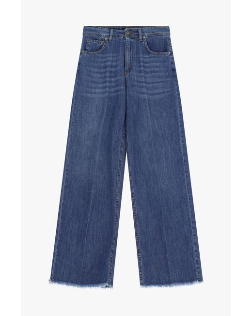 Jeans A Gamba Larga Con Vita Alta E Orlo Vivo di Dixie in Blue