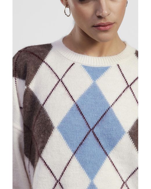 Pull Col Rond À Motif Losanges Manches Longues Dixie en coloris White