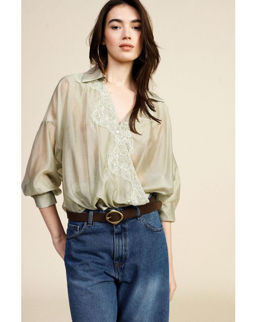 Camicia Semitrasparente Con Pizzo E Collo Classico di Dixie in Green