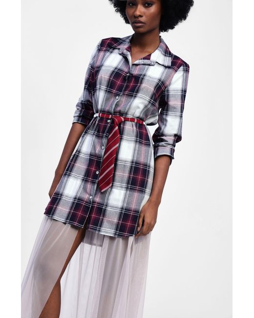 Robe Chemise À Carreaux Avec Jupe En Tulle Dixie en coloris White