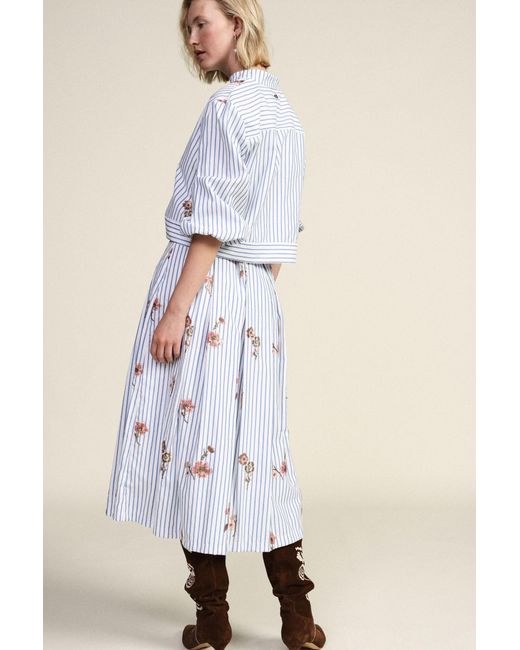 Jupe Midi À Rayures Et Fleurs Taille Haute Dixie en coloris White