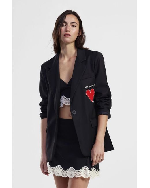 Blazer Regular-Fit Con Cuore Ricamato di Dixie in Black