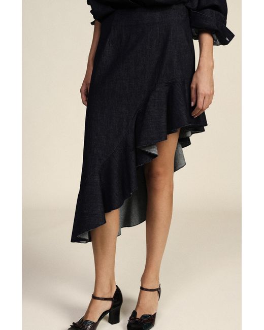 Jupe Midi Asymétrique À Volant Et Taille Haute Dixie en coloris Blue