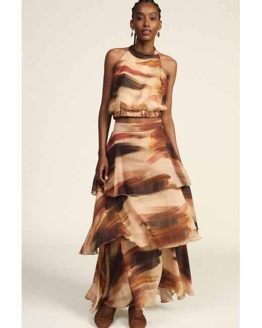 Jupe Longue À Volants Imprimé Aquarelle Taille Haute Dixie en coloris Brown