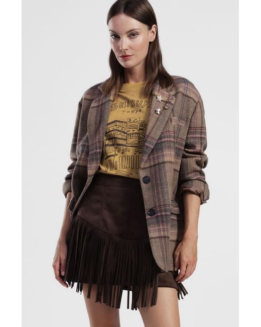Gonna Corta Con Frange E Vita Alta di Dixie in Brown