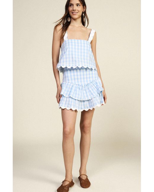Jupe Courte Taille Haute À Volants Motif Vichy Dixie en coloris Blue