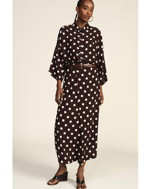 Jupe Longue Taille Haute À Pois Imprimés Dixie en coloris Brown