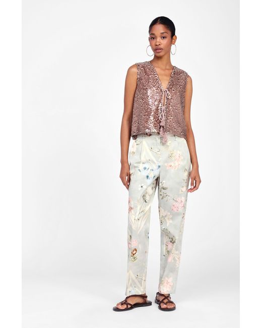 Pantalon Taille Haute Imprimé Floral Dixie en coloris White