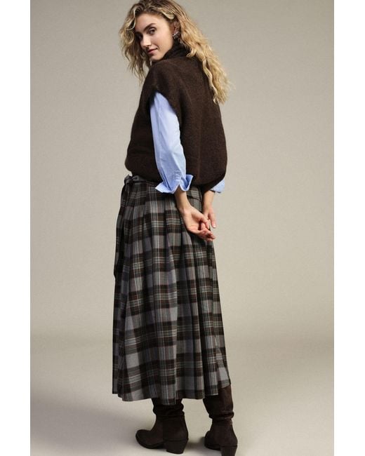 Jupe Longue Taille Haute À Carreaux Et Ceinture Nouée Dixie en coloris Black