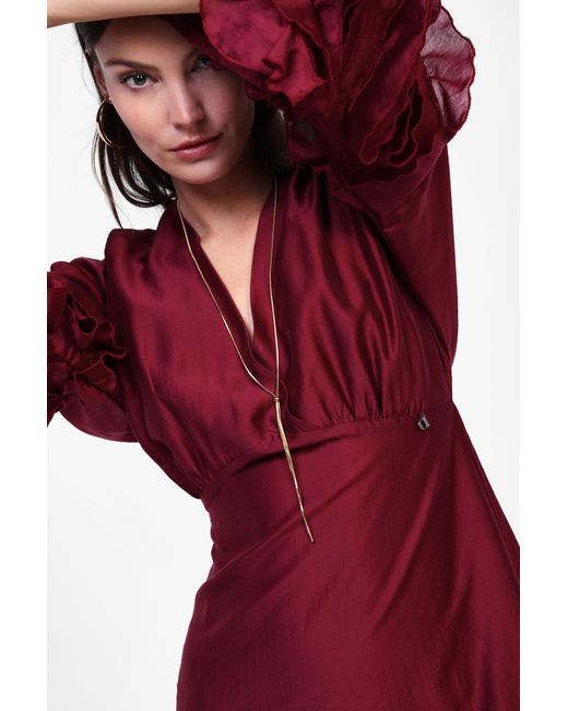 Abito Lungo Con Maniche Arricciate di Dixie in Red