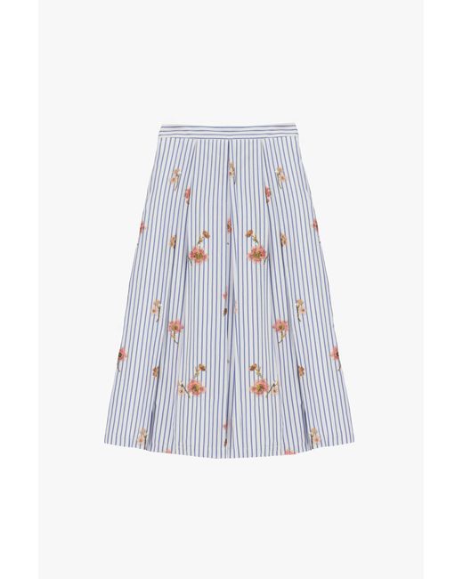 Jupe Midi À Rayures Et Fleurs Taille Haute Dixie en coloris White