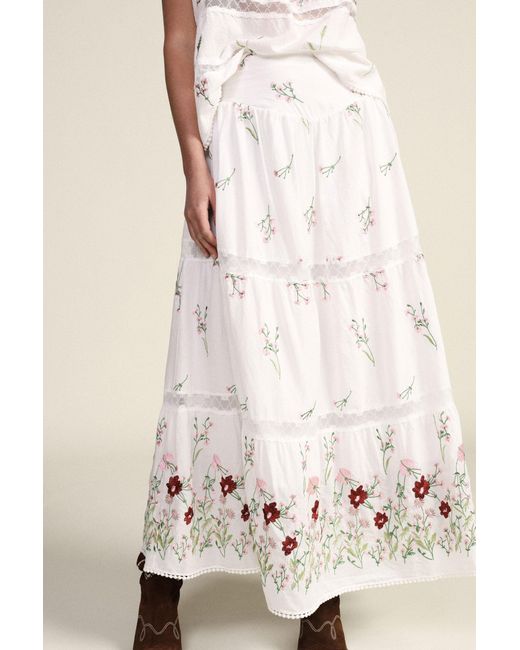 Jupe Longue Évasée À Motif Fleuri Taille Haute Dixie en coloris White