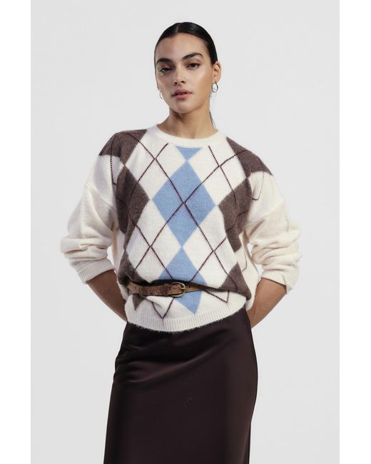 Pull Col Rond À Motif Losanges Manches Longues Dixie en coloris White