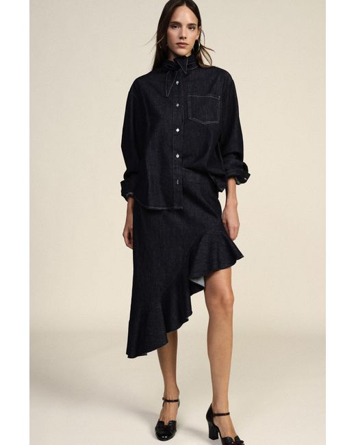 Jupe Midi Asymétrique À Volant Et Taille Haute Dixie en coloris Blue