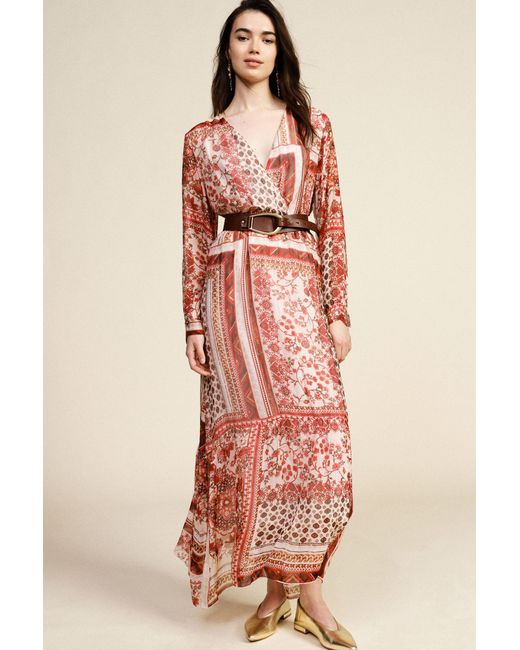 Robe Longue Patchwork À Encolure En V Dixie en coloris Red