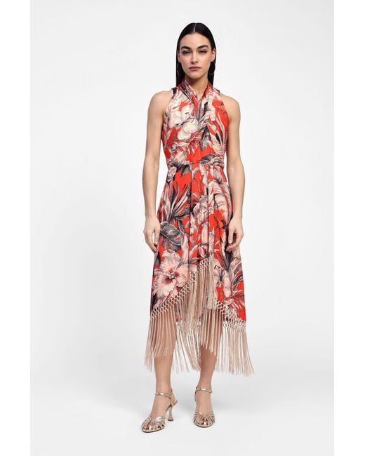 Robe Mi-Longue À Motif Floral Et Franges Dixie en coloris White