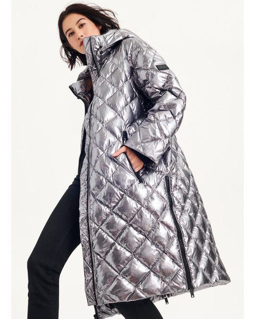 dkny silver puffer coat