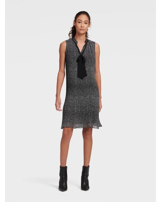 DKNY Sleeveless Pleated Tie Neck Dress 