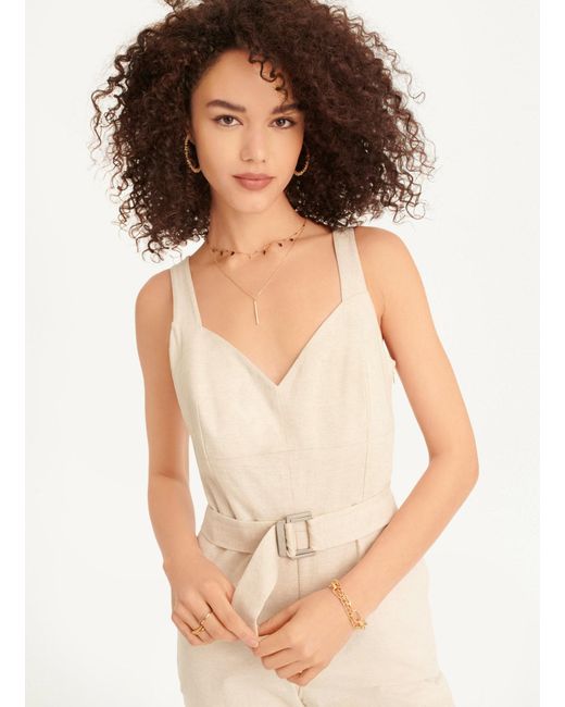DKNY Linen Belted Jumpsuit In Beige Size Xl in Taupe (Gray) Lyst