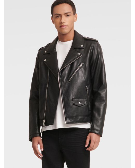 DKNY Faux Leather Asymmetrical Moto Jacket in Black for Men - Lyst