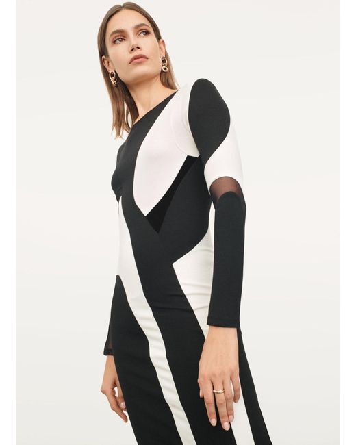 DKNY Long Sleeve Boatneck Collage Midi 