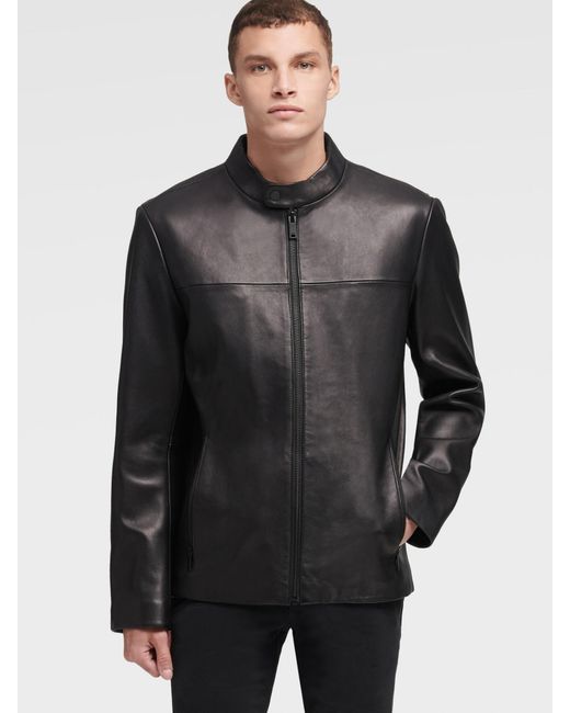 DKNY Leather Racer Jacket in Black for Men Lyst